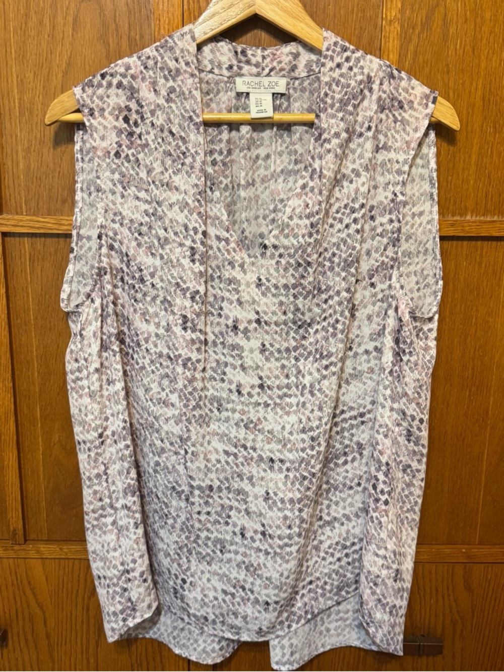 Rachel Zoe Blouse XL Sheer Animal Print Sleeveless V Neck Flowy Top